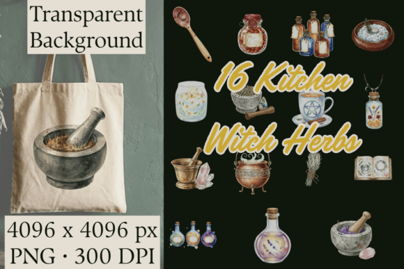 Download Kitchen Witch Watercolor Herbs Clipart - Herbs Collection