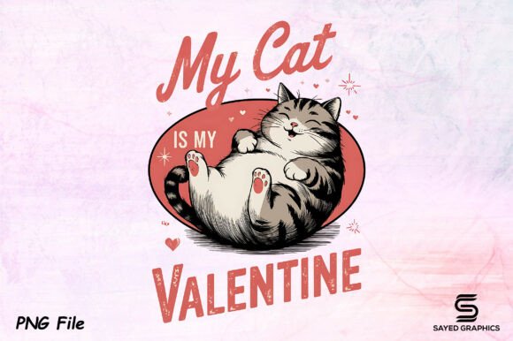 Download Vintage Valentine's Day Cat PNG Design - Premium Resources