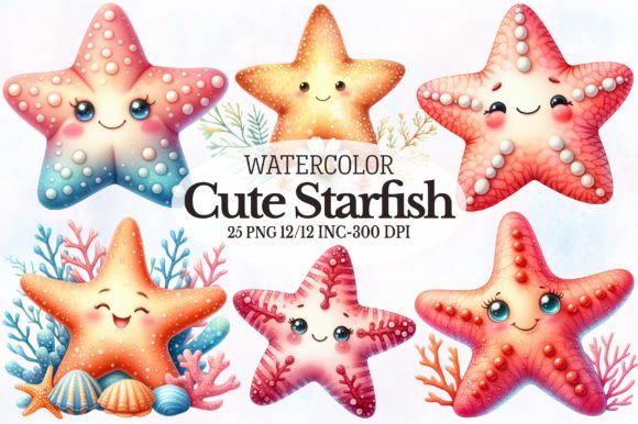 Download Watercolor Cute Starfish Clipart - Starfish Collection