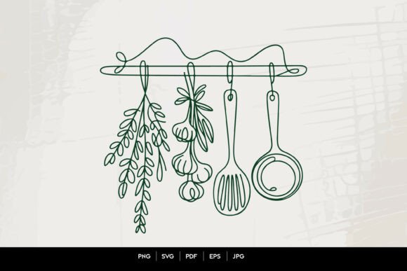 Download Herbs and Kitchen Utensils Line Art Vect - Herbs Collection